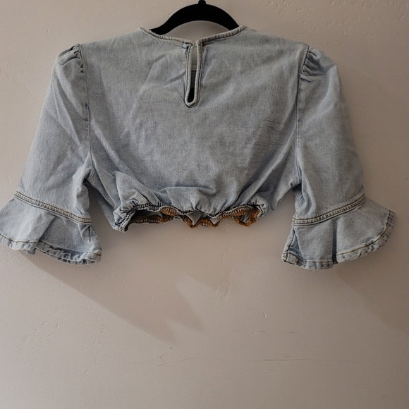 WeWoreWhat REVOLVE Cropped Denim Top, Indigo Comfort‎ Super Light Size XS - Picture 8 of 10